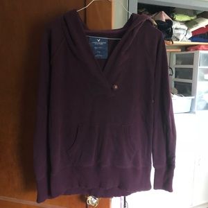 AE Plum Egglant Hooded Sweatshirt Sweater Button
